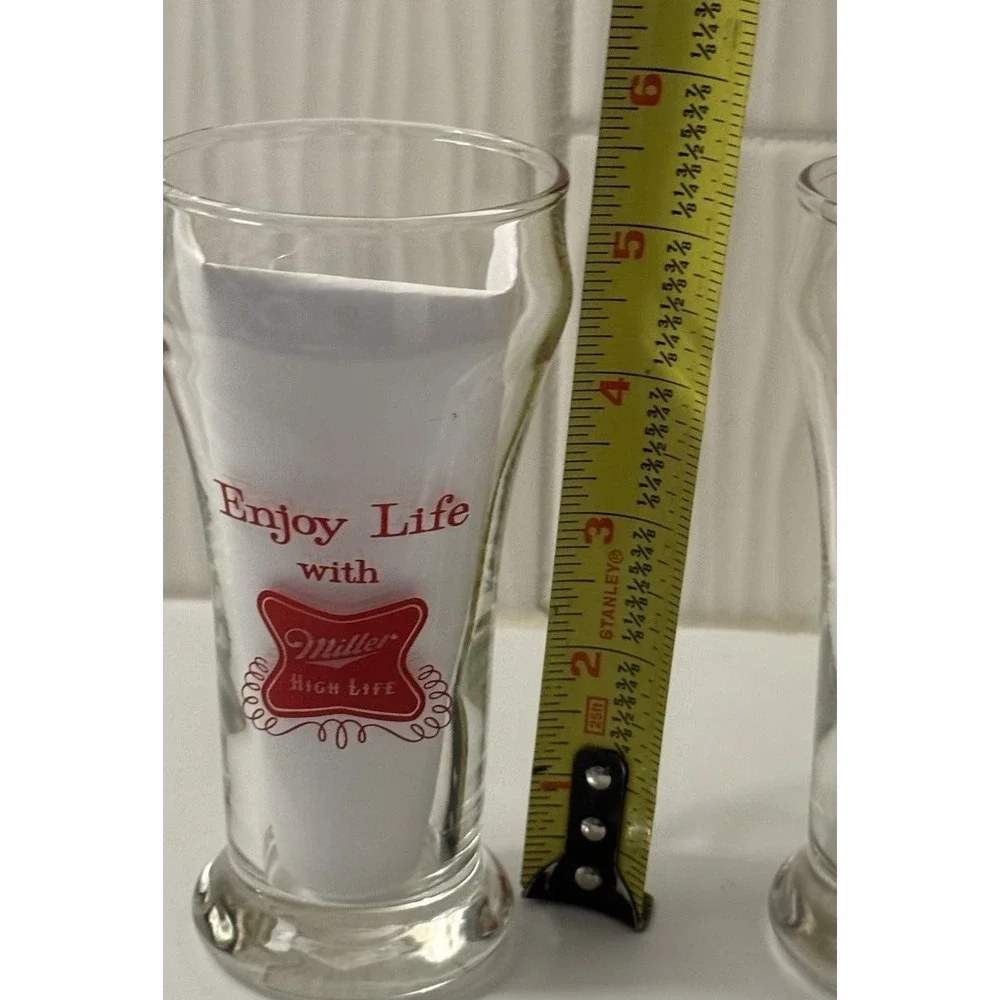 Miller High Life Collectible Beer Glass Red Logo Lot 2 Breweriana Barware MCM
